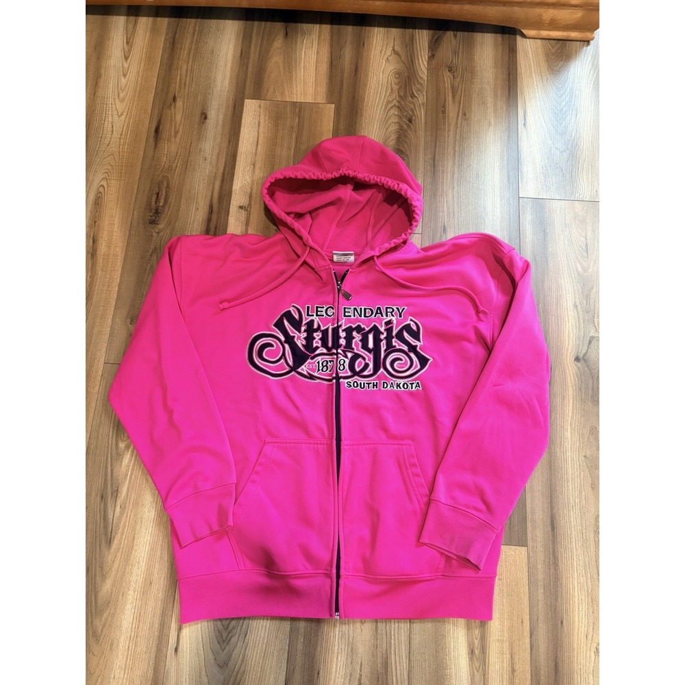 Sturgis South Dakota Motorcycle Hot Pink‎ Zip Up Hoodie Size XL Sweatshirt
